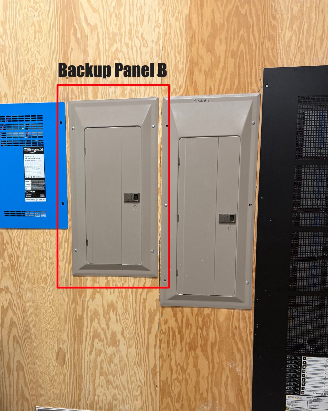Backup Panel B, in the floral storage room, with the backed-up panel outlined in red
